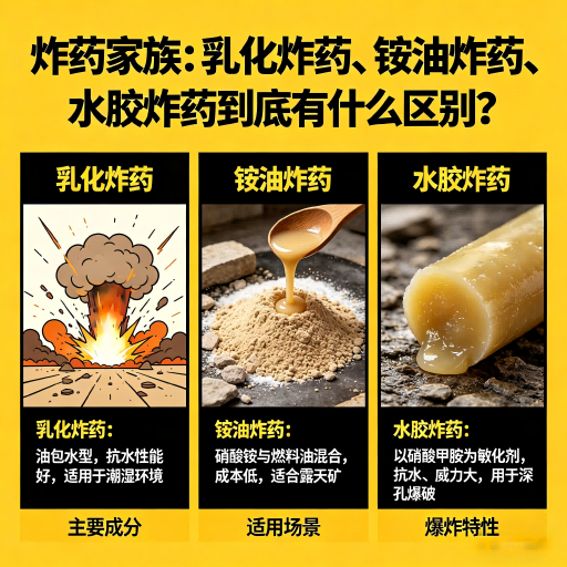 站前炸药家族：乳化炸药、铵油炸药、水胶炸药到底有什么区别？